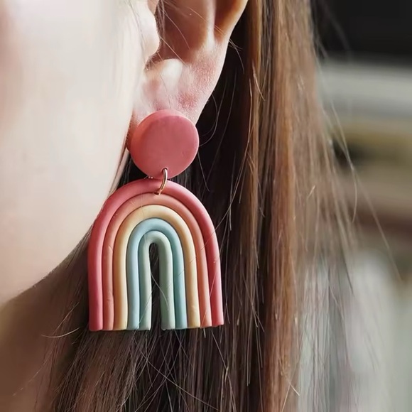 Boho Rainbow Arch Dangle Studs - Handmade Earrings - Picture 4 of 4